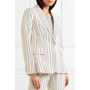 NWOT FRAME Striped Button‎ Front Blazer Navy Multi Stripe Sz 2 Cream Lightweight